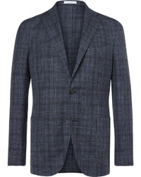 Boglioli Blue K Jacket Slim Fit Prince Of Wales Check Wool Silk And Linen Blend Blazer