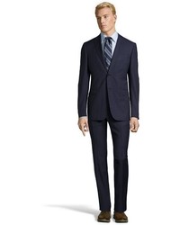 Z Zegna Navy Micro Check Wool 2 Button Suit With Flat Front Pants