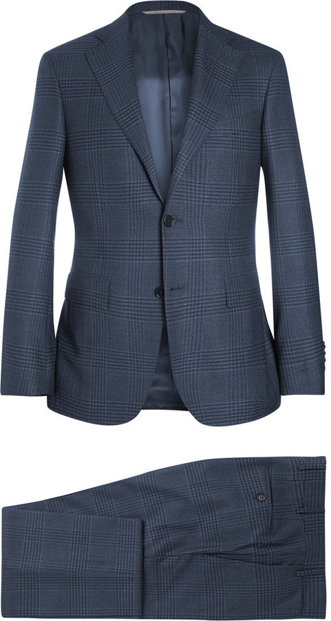 prince of wales check suit navy