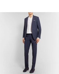 Ermenegildo Zegna Navy Slim Fit Checked Wool And Silk Blend Suit