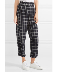 Elizabeth and James Fritz Cropped Checked Crepe Tapered Pants Navy
