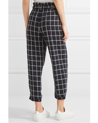 Elizabeth and James Fritz Cropped Checked Crepe Tapered Pants Navy