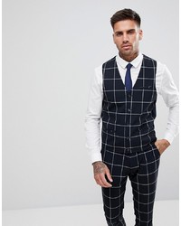 ASOS DESIGN Asos Super Skinny Suit Waistcoat In Navy With White Windowpane Check