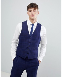 MOSS BROS Moss London Skinny Waistcoat With Stretch In Flannel Check