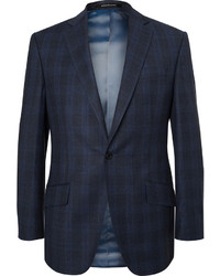 Richard James Blue Hyde Slim Fit Checked Wool Suit Jacket