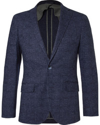 Hackett Blue Mayfair Slim Fit Checked Wool And Cotton Blend Blazer