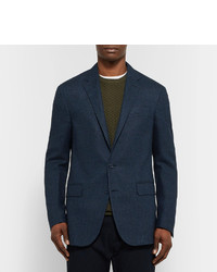Polo Ralph Lauren Blue Slim Fit Windowpane Checked Wool And Silk Blend Blazer