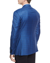 Armani Collezioni Check Wool Two Button Sport Coat Bright Blue