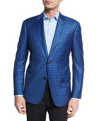 Armani Collezioni Check Wool Two Button Sport Coat Bright Blue