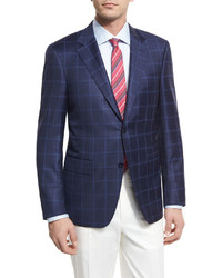 Canali Double Windowpane Wool Two Button Sport Coat Navy
