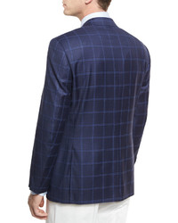 Canali Double Windowpane Wool Two Button Sport Coat Navy