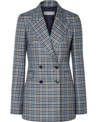 Navy Check Wool Double Breasted Blazer