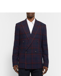 Paul Smith Blue Slim Fit Double Breasted Checked Wool Blazer