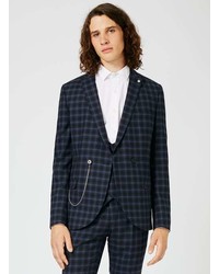 Topman Noose Monkey Navy And Blue Check Suit Jacket