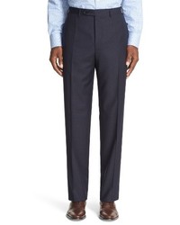 Canali Big Tall Flat Front Check Wool Trousers