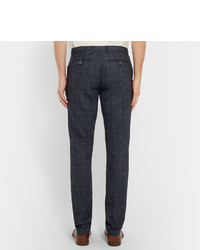 Etro Navy Slim Fit Prince Of Wales Checked Wool Blend Trousers
