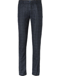 Etro Navy Slim Fit Prince Of Wales Checked Wool Blend Trousers