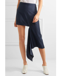 Balenciaga Asymmetric Checked Wool Mini Skirt Navy