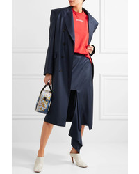 Balenciaga Asymmetric Checked Wool Mini Skirt Navy