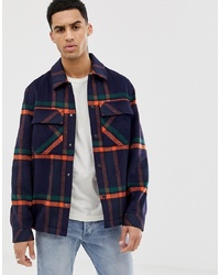 ASOS DESIGN Unlined Wool Mix Button Through Jacket In Navy Check