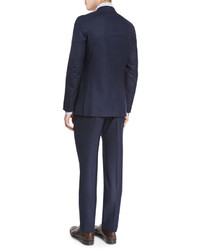 Isaia Box Check Super 160s Wool Two Piece Suit Navy