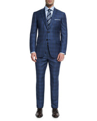 Brioni Colosseo Check Two Piece Wool Suit Blue