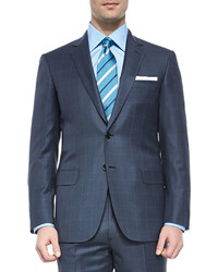Brioni Super 150s Wool Windowpane Suit Blue