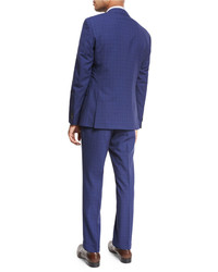 BOSS Textured Check Wool Two Piece Suit Bright Navy