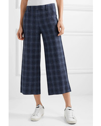 Veronica Beard Madds Cropped Checked Wool Blend Wide Leg Pants