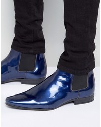 Asos Chelsea Boots In Blue Patent