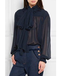 See by Chloe See By Chlo Pussy Bow Chiffon Blouse Navy