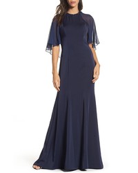 La Femme Cape Illusion Gown