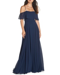 Hayley Paige Occasions Chiffon Cold Shoulder Gown