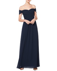 Levkoff Off The Shoulder Ruched Bodice Chiffon Evening Dress