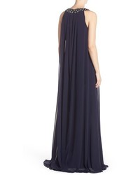 Vince Camuto Sleeveless Chiffon Overlay Gown With Beaded Neckline