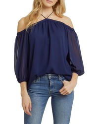 1 STATE 1state Off The Shoulder Sheer Chiffon Blouse