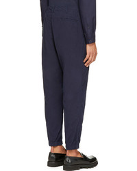 08sircus Navy Crumpled Cotton Trousers
