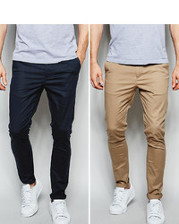 ASOS DESIGN 2 Pack Super Skinny Chinos In Navy Stone Save