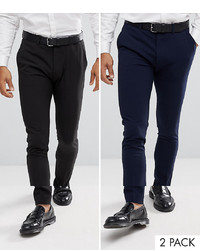 ASOS DESIGN 2 Pack Super Skinny Trousers In Black And Navy Save