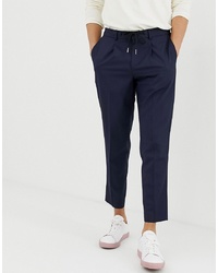 Selected Homme Ankle Length Smart Trouser With Drawstring Waist In Navy