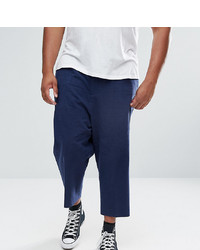 ASOS DESIGN Asos Plus Drop Crotch Tapered Smart Trousers In Navy Textured