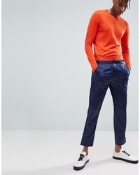 ASOS DESIGN Asos Skinny Crop Smart Trousers In Navy Sa With Piping