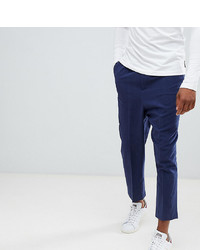 ASOS DESIGN Asos Tall Drop Crotch Tapered Smart Trousers In Navy Textured