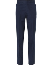 Kingsman Navy Slim Fit Brushed Cotton Twill Trousers
