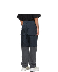 JERIH Navy And Black Paneled Trousers