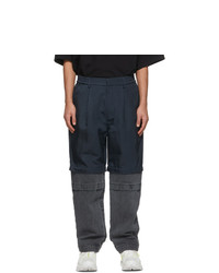 JERIH Navy And Black Paneled Trousers