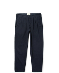 Folk Navy Assembly Tapered Pleated Cotton Canvas Trousers