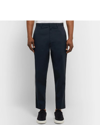Theory Navy Curtis Tapered Cropped Stretch Cotton Blend Trousers