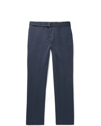 Officine Generale Navy Paul Gart Dyed Cotton And Linen Blend Trousers