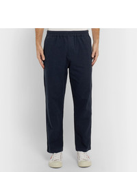 Folk Navy Tapered Linen And Cotton Blend Trousers
